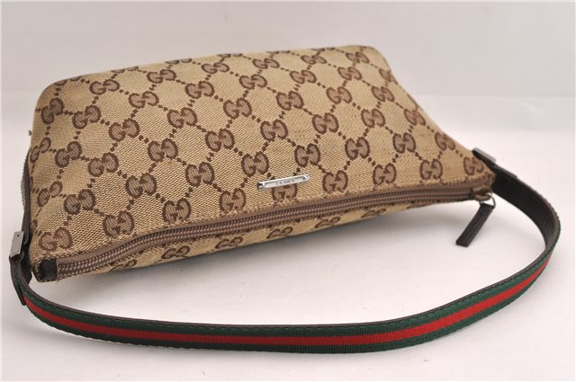 Authentic GUCCI Web Sherry Line Hand Pouch GG Canvas Leather 141809 Brown 7242E