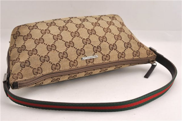 Authentic GUCCI Web Sherry Line Hand Pouch GG Canvas Leather 141809 Brown 7242E