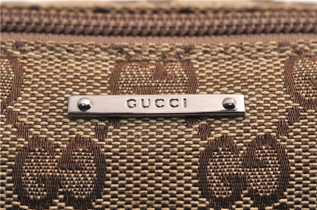 Authentic GUCCI Web Sherry Line Hand Pouch GG Canvas Leather 141809 Brown 7242E