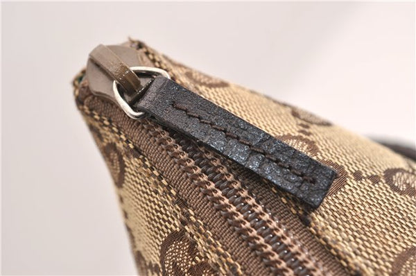 Authentic GUCCI Web Sherry Line Hand Pouch GG Canvas Leather 141809 Brown 7242E