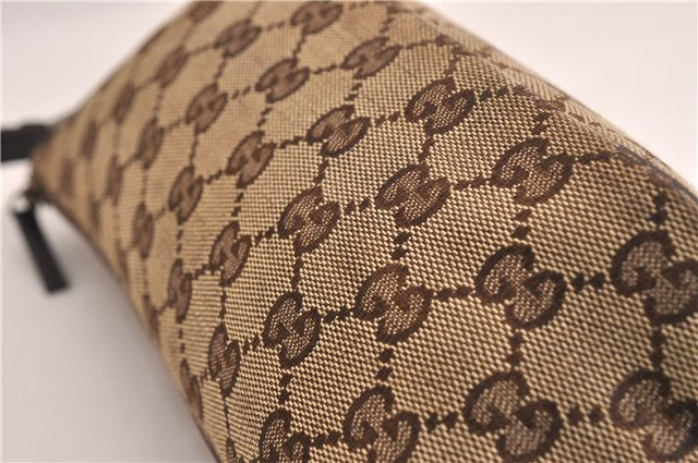 Authentic GUCCI Web Sherry Line Hand Pouch GG Canvas Leather 141809 Brown 7242E