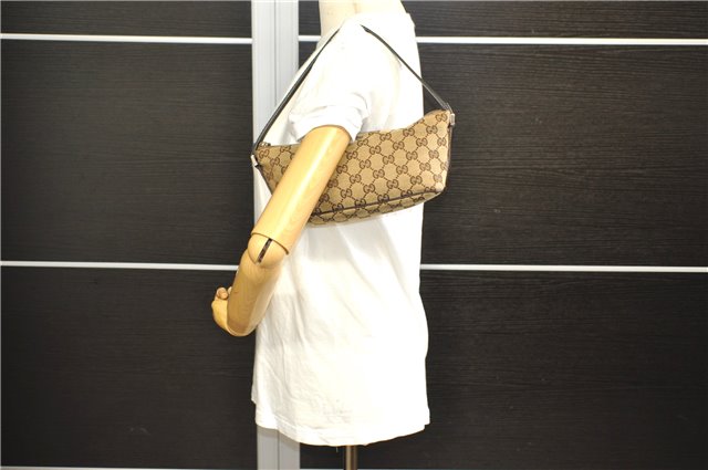 Authentic GUCCI Web Sherry Line Hand Pouch GG Canvas Leather 141809 Brown 7242E