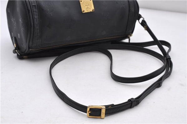 Authentic MCM Visetos Vintage Shoulder Cross Body Bag PVC Leather Black 7247C