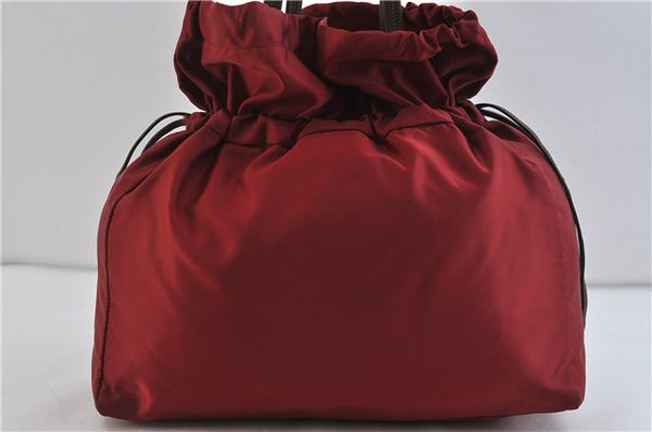 Authentic PRADA Nylon Leather Shoulder Tote Drawstring Bag Purse Red 7248C