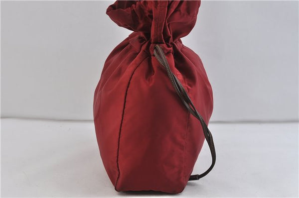 Authentic PRADA Nylon Leather Shoulder Tote Drawstring Bag Purse Red 7248C