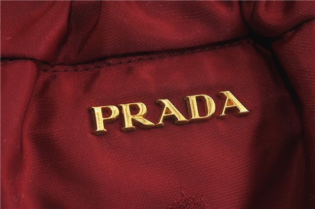 Authentic PRADA Nylon Leather Shoulder Tote Drawstring Bag Purse Red 7248C