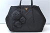 Authentic PRADA Nylon Tessuto Leather Flower Motif Hand Tote Bag Black 7248E