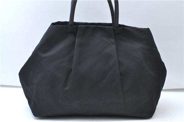 Authentic PRADA Nylon Tessuto Leather Flower Motif Hand Tote Bag Black 7248E