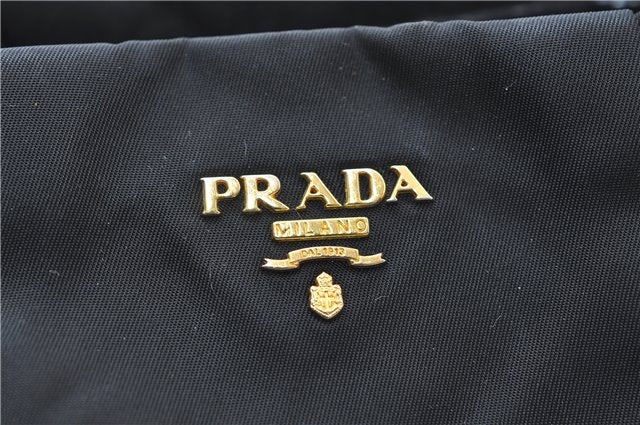 Authentic PRADA Nylon Tessuto Leather Flower Motif Hand Tote Bag Black 7248E