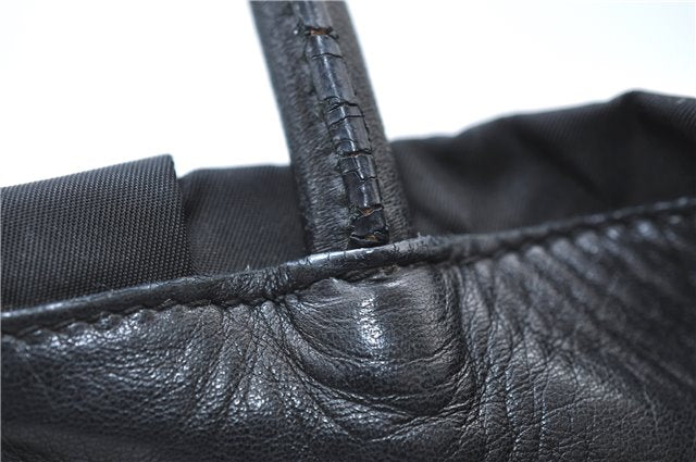 Authentic PRADA Nylon Tessuto Leather Flower Motif Hand Tote Bag Black 7248E