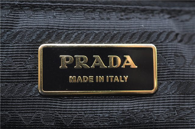 Authentic PRADA Nylon Tessuto Leather Flower Motif Hand Tote Bag Black 7248E