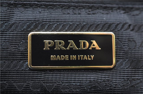 Authentic PRADA Nylon Tessuto Leather Flower Motif Hand Tote Bag Black 7248E