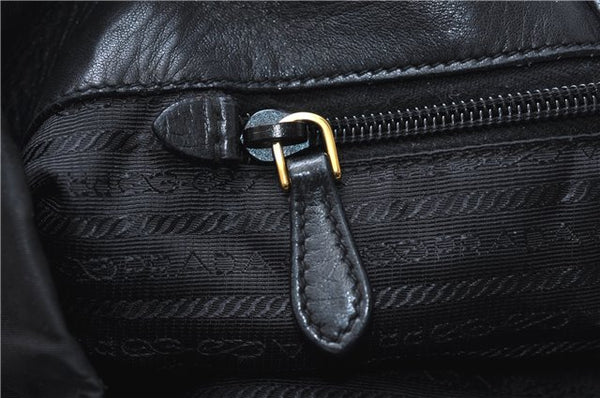 Authentic PRADA Nylon Tessuto Leather Flower Motif Hand Tote Bag Black 7248E