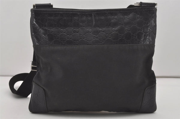 Authentic GUCCI Guccissima Shoulder Bag GG Leather Nylon 161822 Black 7250I