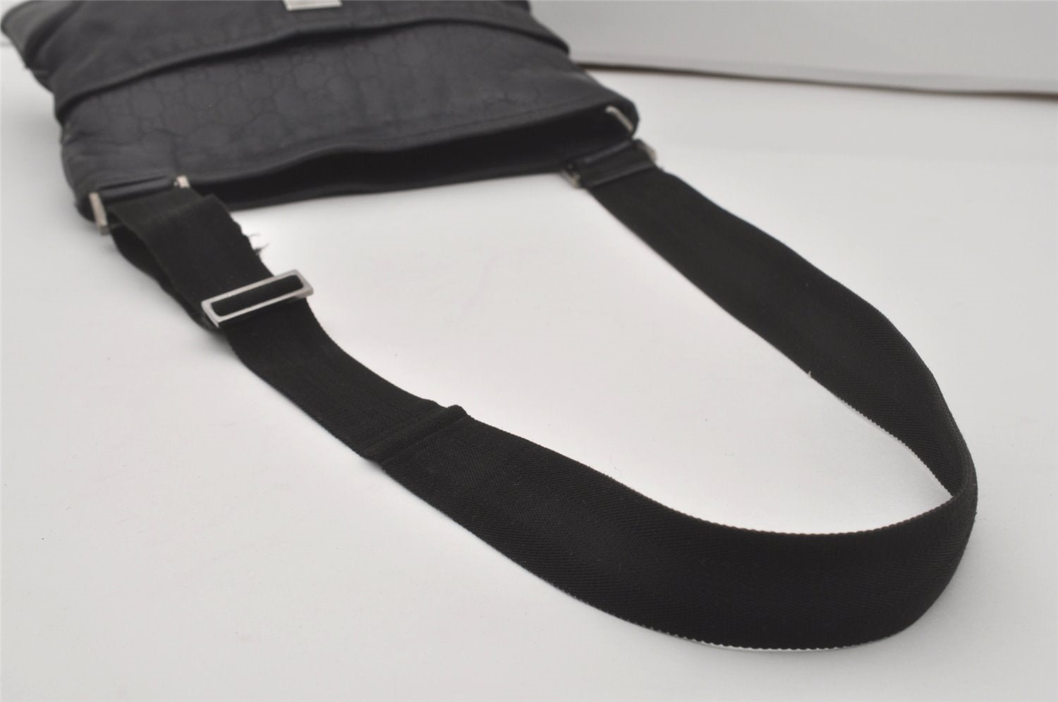 Authentic GUCCI Guccissima Shoulder Bag GG Leather Nylon 161822 Black 7250I