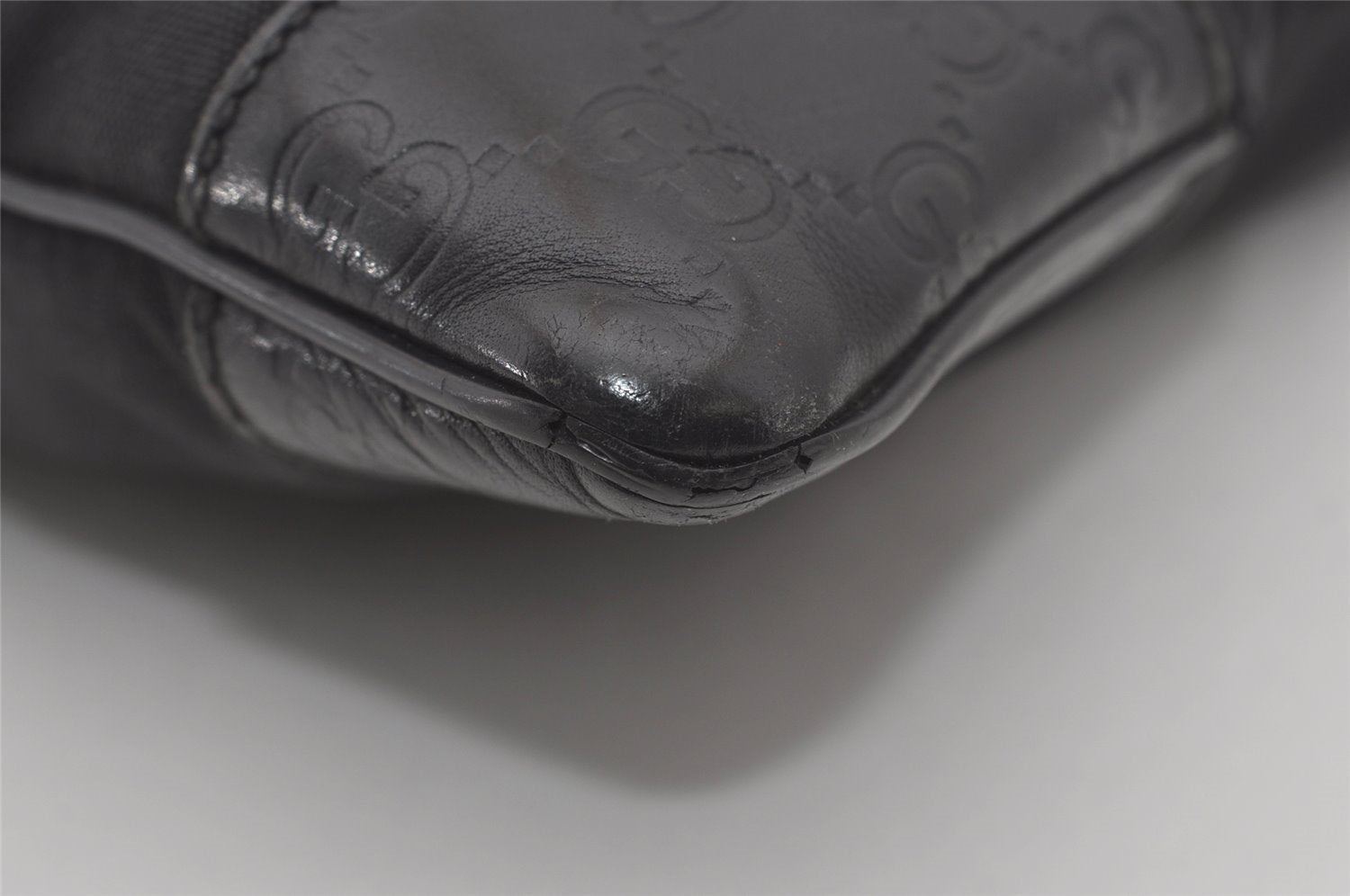 Authentic GUCCI Guccissima Shoulder Bag GG Leather Nylon 161822 Black 7250I