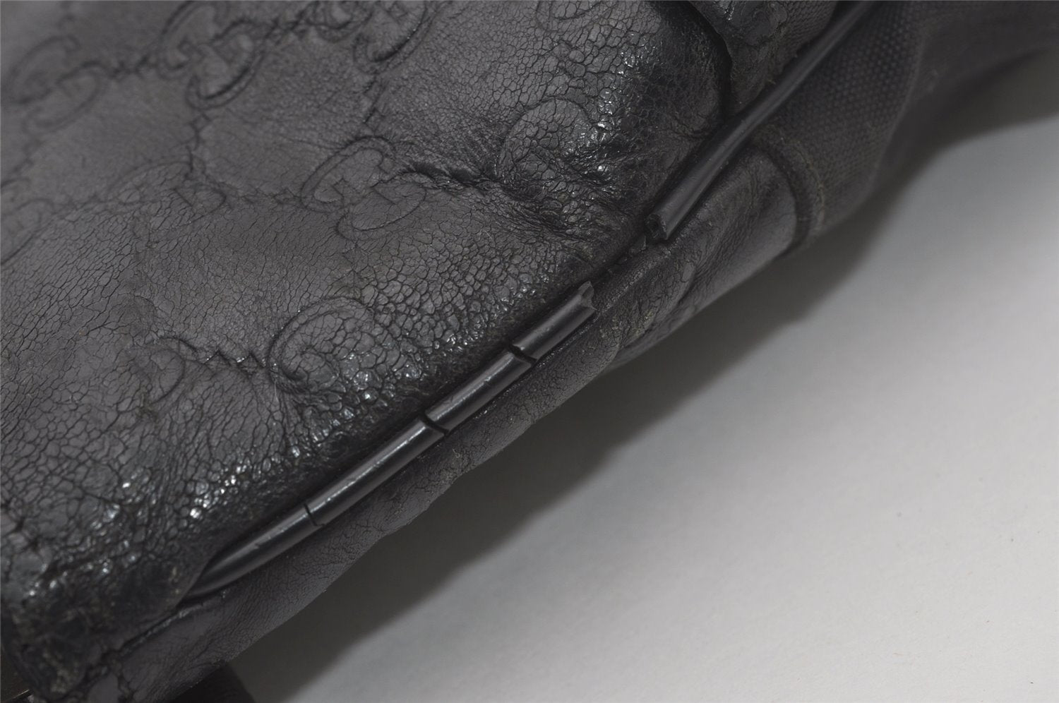 Authentic GUCCI Guccissima Shoulder Bag GG Leather Nylon 161822 Black 7250I