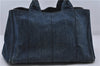 Authentic PRADA Canapa Canvas Tote Hand Bag Purse B1877B Denim Blue 7251C