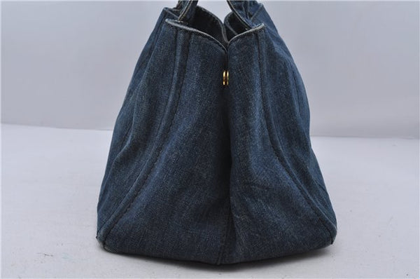 Authentic PRADA Canapa Canvas Tote Hand Bag Purse B1877B Denim Blue 7251C