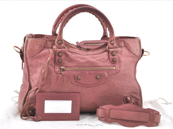 Authentic BALENCIAGA Giant City 2Way Hand Bag Leather 281770 Pink 7256E