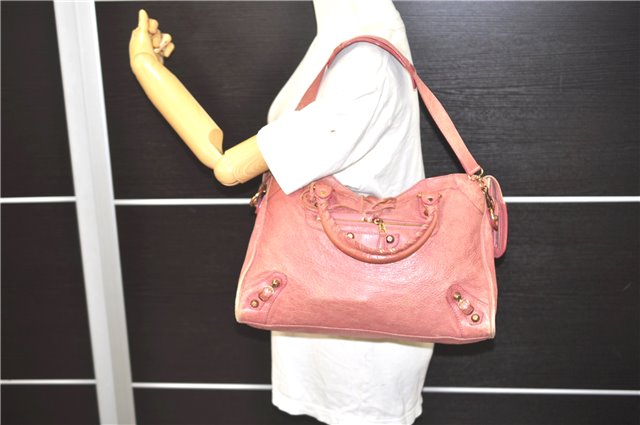 Authentic BALENCIAGA Giant City 2Way Hand Bag Leather 281770 Pink 7256E