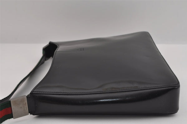 Authentic GUCCI Web Sherry Line Shoulder Cross Body Bag Enamel Black 7262I
