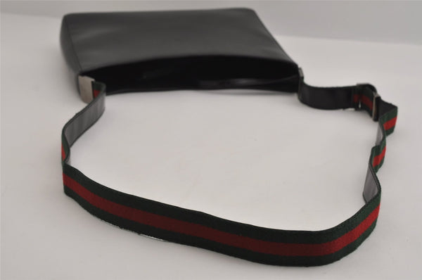 Authentic GUCCI Web Sherry Line Shoulder Cross Body Bag Enamel Black 7262I