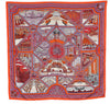 Authentic HERMES Carre 90 Scarf "Flanerie a Versailles" Silk Orange 7263E