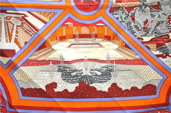 Authentic HERMES Carre 90 Scarf "Flanerie a Versailles" Silk Orange 7263E