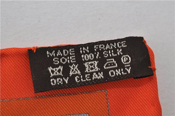 Authentic HERMES Carre 90 Scarf "Flanerie a Versailles" Silk Orange 7263E
