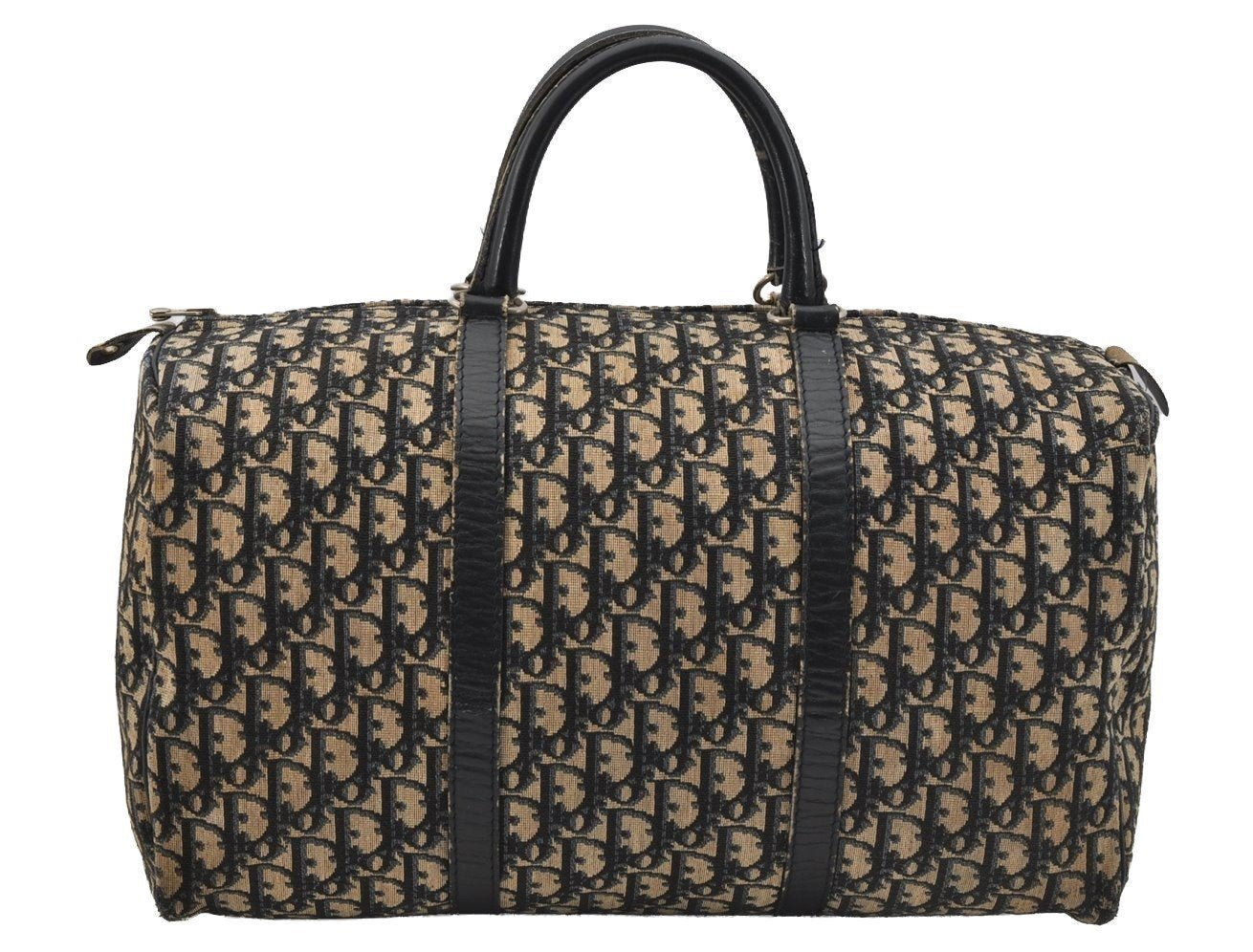 Authentic Christian Dior Trotter Hand Boston Bag Canvas Leather Blue 7263I