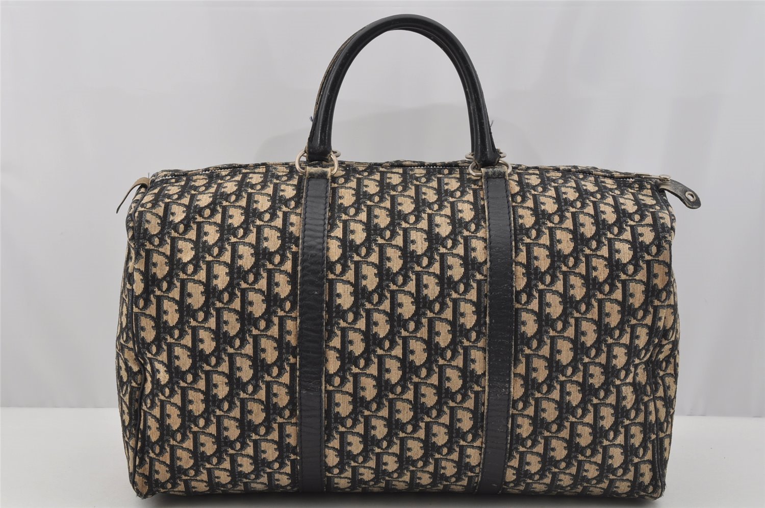 Authentic Christian Dior Trotter Hand Boston Bag Canvas Leather Blue 7263I