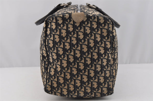 Authentic Christian Dior Trotter Hand Boston Bag Canvas Leather Blue 7263I