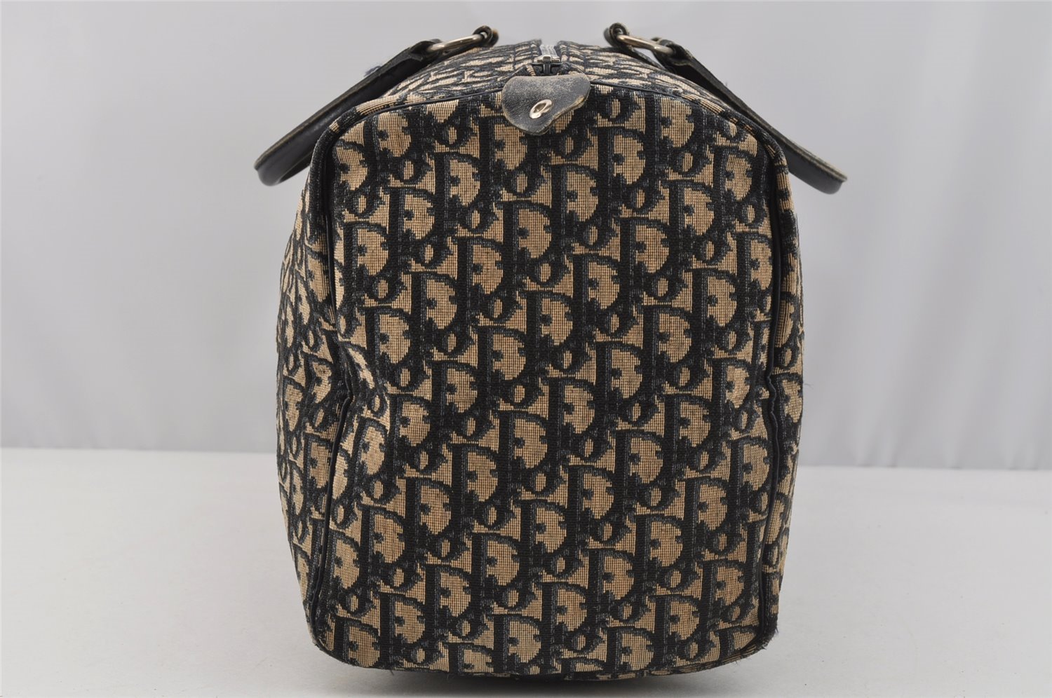 Authentic Christian Dior Trotter Hand Boston Bag Canvas Leather Blue 7263I