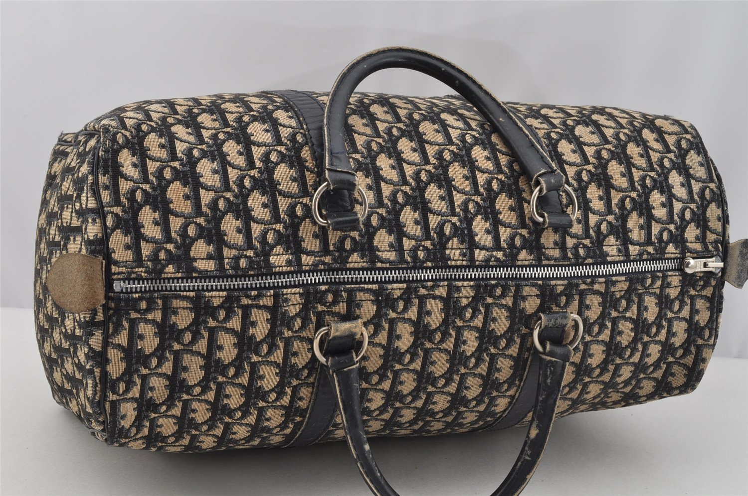 Authentic Christian Dior Trotter Hand Boston Bag Canvas Leather Blue 7263I