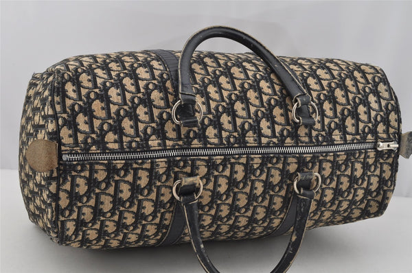 Authentic Christian Dior Trotter Hand Boston Bag Canvas Leather Blue 7263I