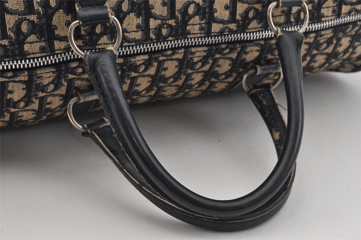 Authentic Christian Dior Trotter Hand Boston Bag Canvas Leather Blue 7263I