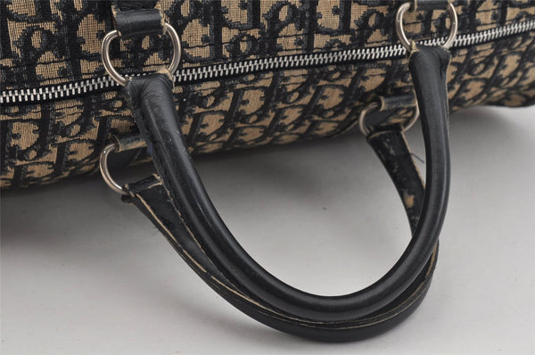 Authentic Christian Dior Trotter Hand Boston Bag Canvas Leather Blue 7263I