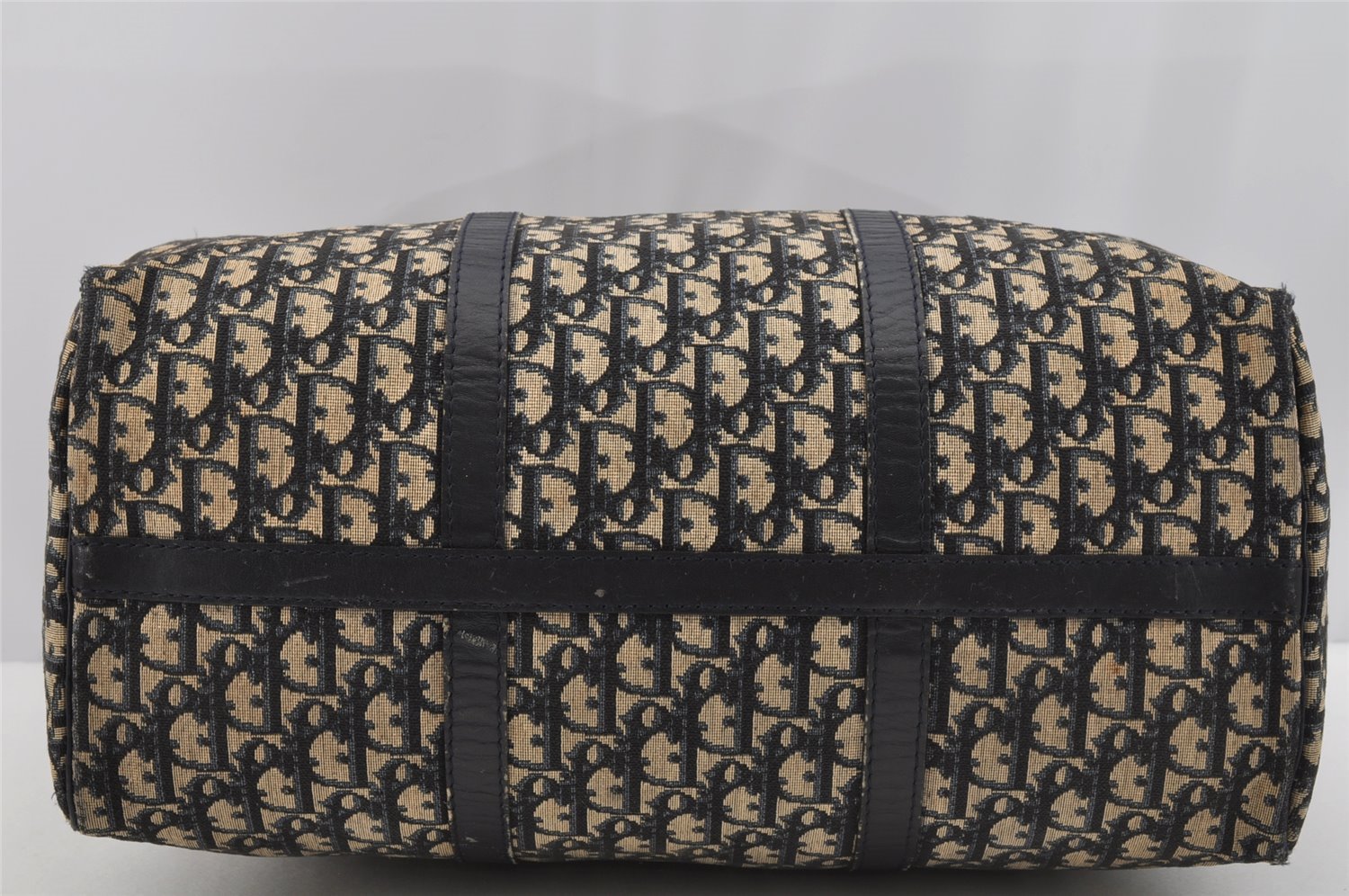 Authentic Christian Dior Trotter Hand Boston Bag Canvas Leather Blue 7263I