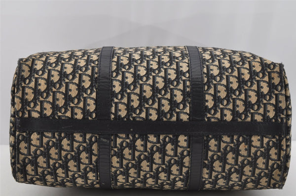 Authentic Christian Dior Trotter Hand Boston Bag Canvas Leather Blue 7263I