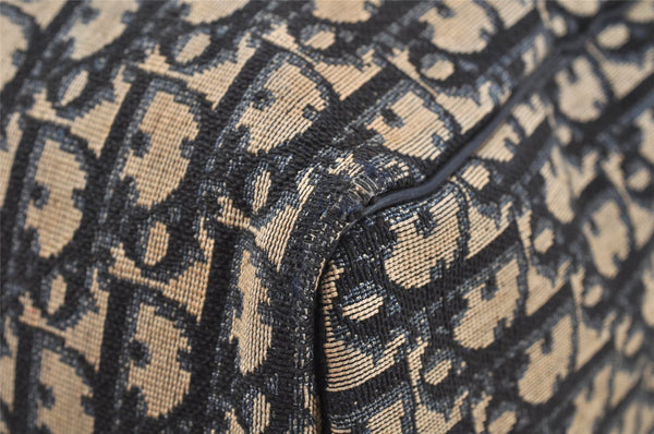 Authentic Christian Dior Trotter Hand Boston Bag Canvas Leather Blue 7263I