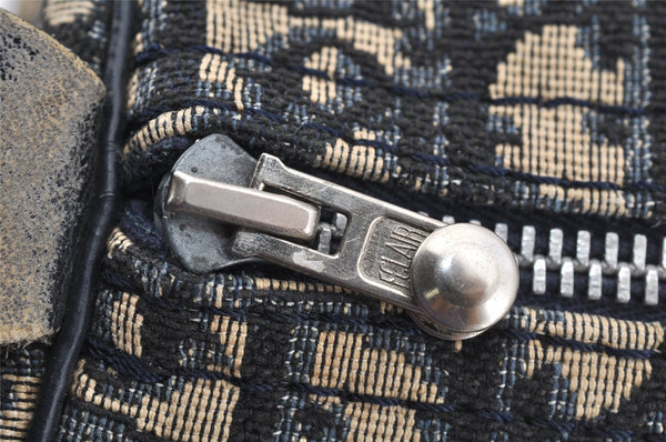 Authentic Christian Dior Trotter Hand Boston Bag Canvas Leather Blue 7263I