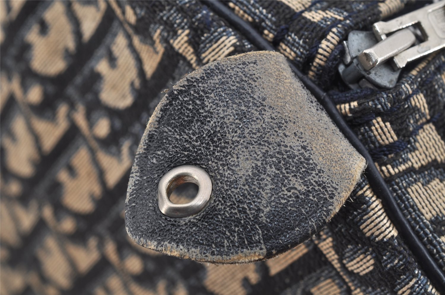 Authentic Christian Dior Trotter Hand Boston Bag Canvas Leather Blue 7263I