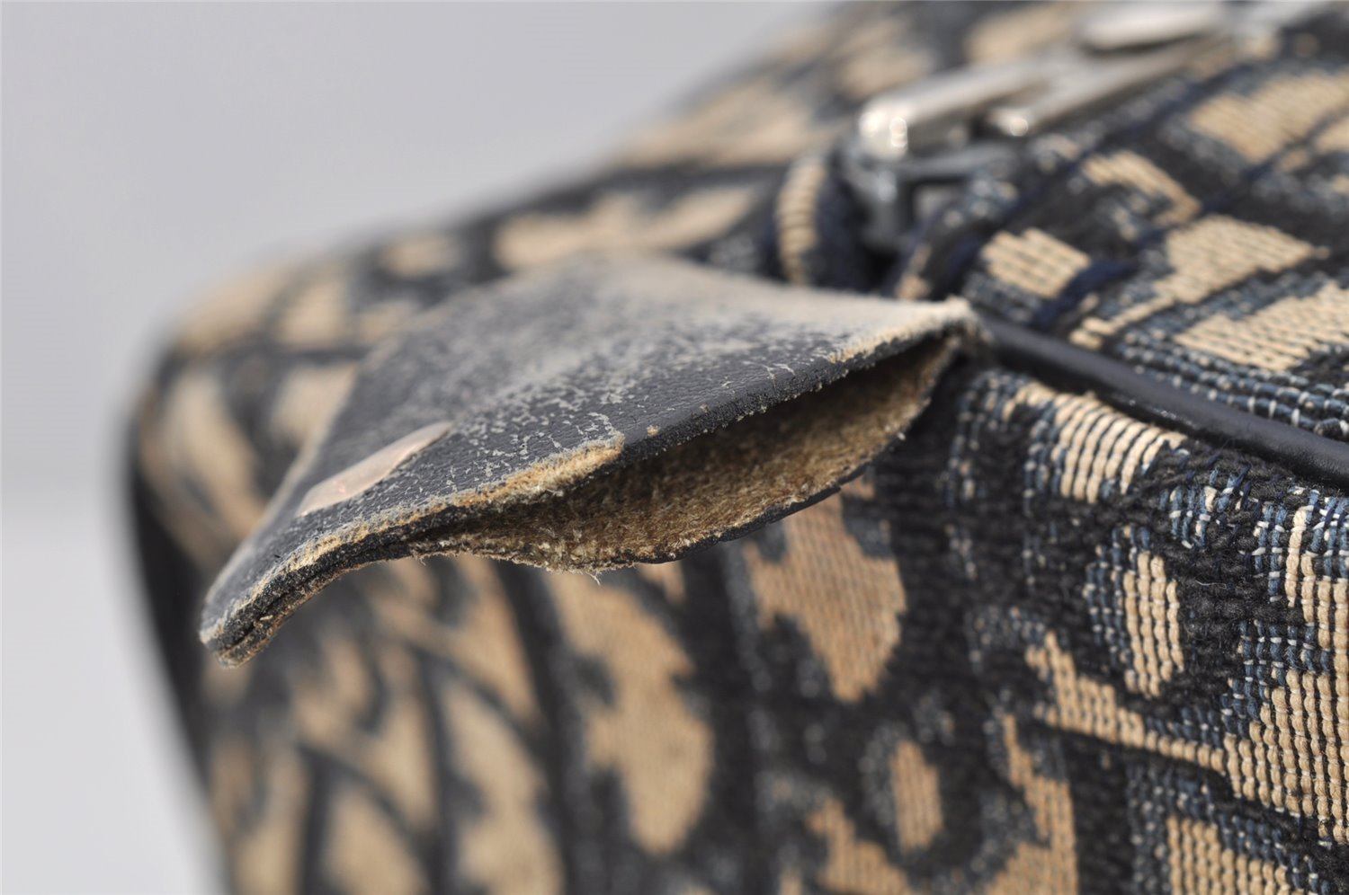 Authentic Christian Dior Trotter Hand Boston Bag Canvas Leather Blue 7263I