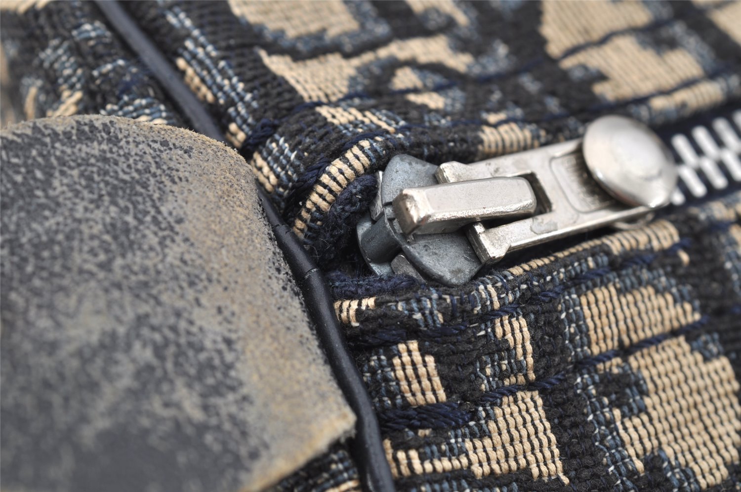 Authentic Christian Dior Trotter Hand Boston Bag Canvas Leather Blue 7263I