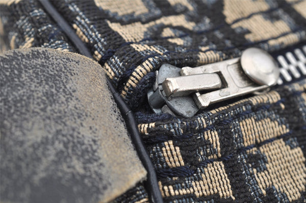 Authentic Christian Dior Trotter Hand Boston Bag Canvas Leather Blue 7263I