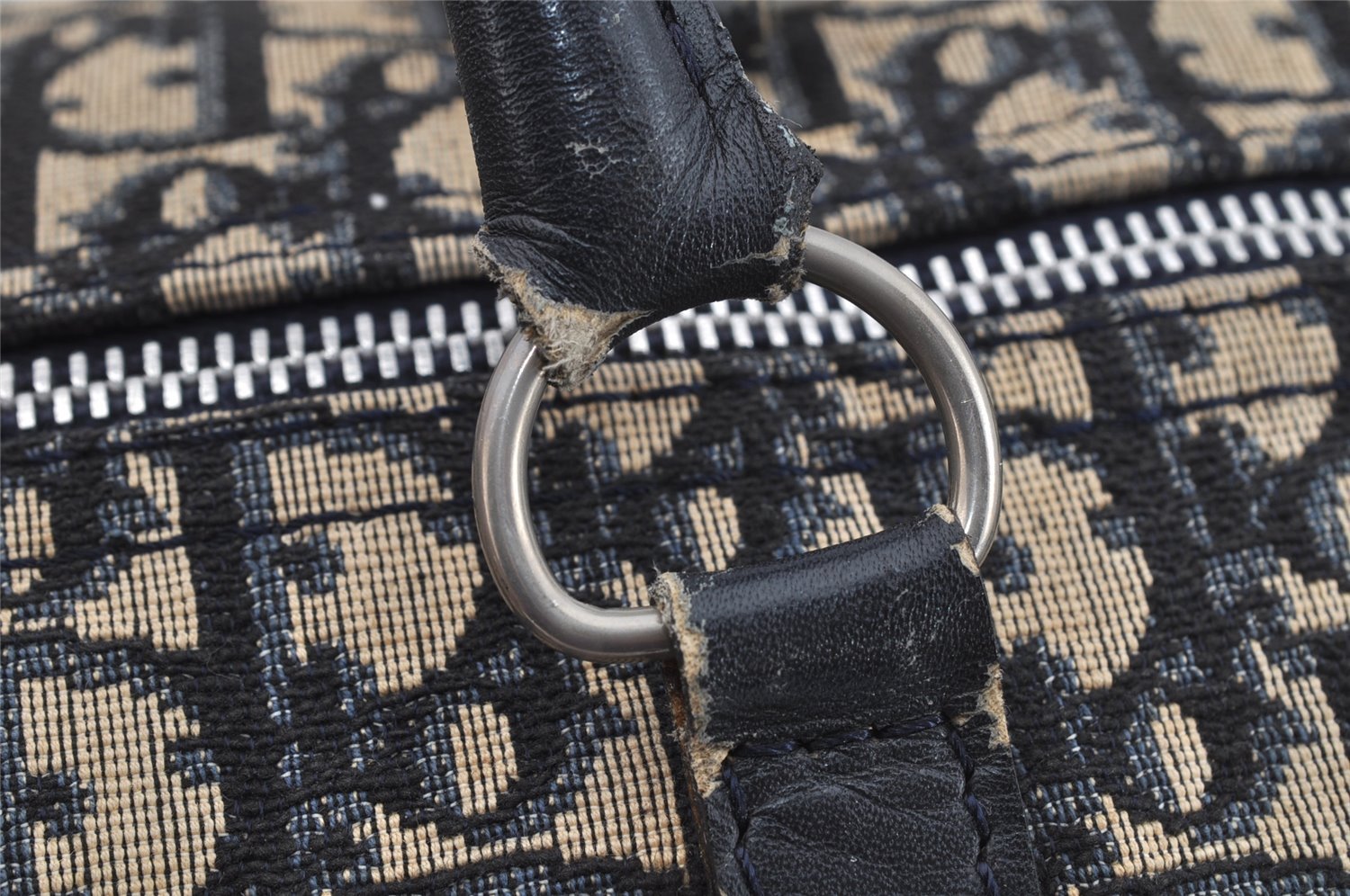 Authentic Christian Dior Trotter Hand Boston Bag Canvas Leather Blue 7263I