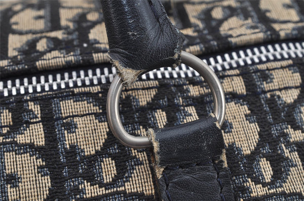 Authentic Christian Dior Trotter Hand Boston Bag Canvas Leather Blue 7263I