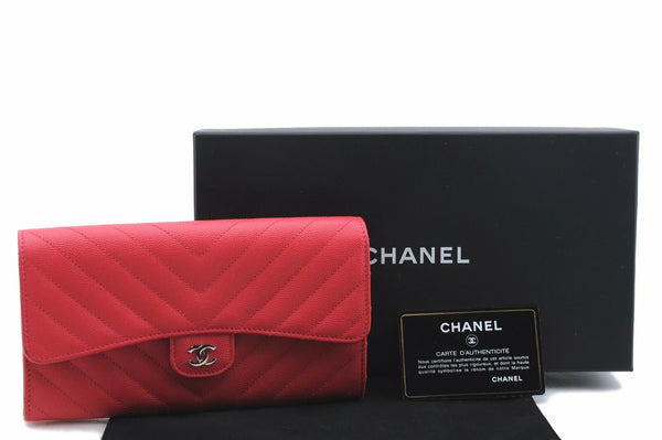 Authentic CHANEL Caviar Skin Vstitch CC Logo Long Wallet Pink Box 7266A