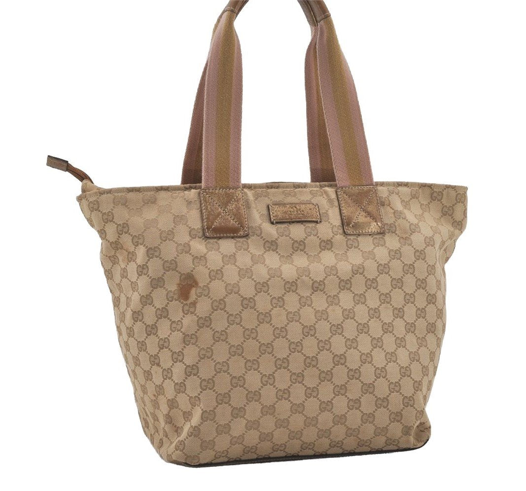 Authentic GUCCI Sherry Line Tote Bag GG Canvas Leather 131231 Beige 7268I